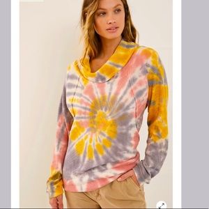 NWT Anthropologie Tie Dye Pilcro Angie Mock Neck Waffle Top